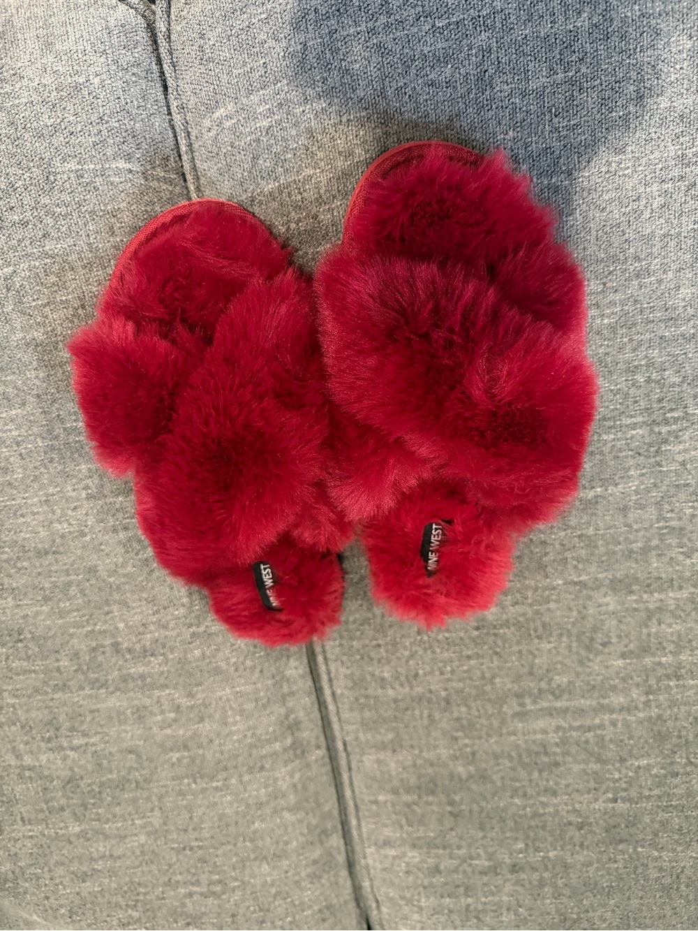 Nine West Burgundy Faux Fur Slide Slippers